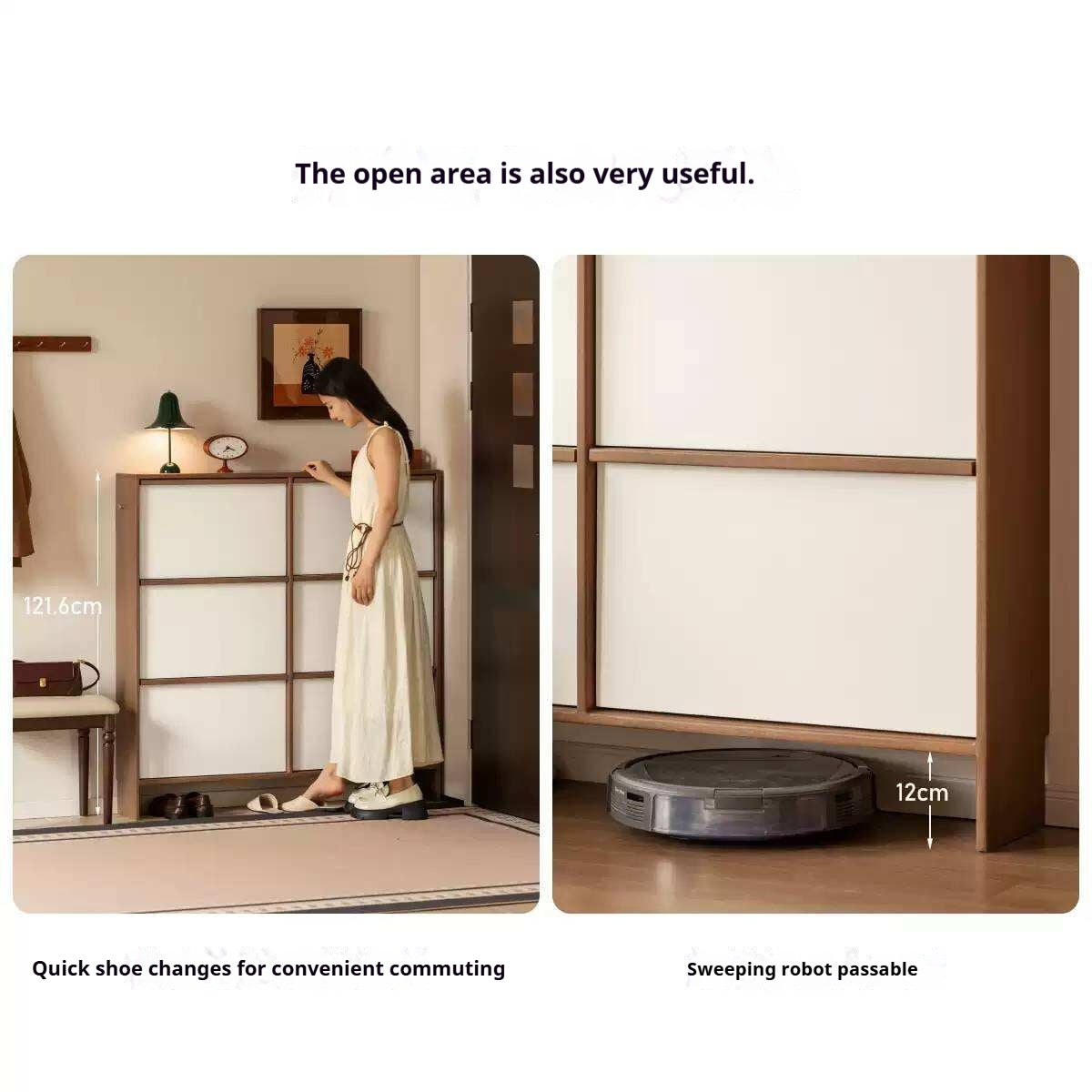 Rubberwood Solid Wood Flip Door Shoe Cabinet, Mid Century Slim Wall Mounted Entryway Storage Organizer