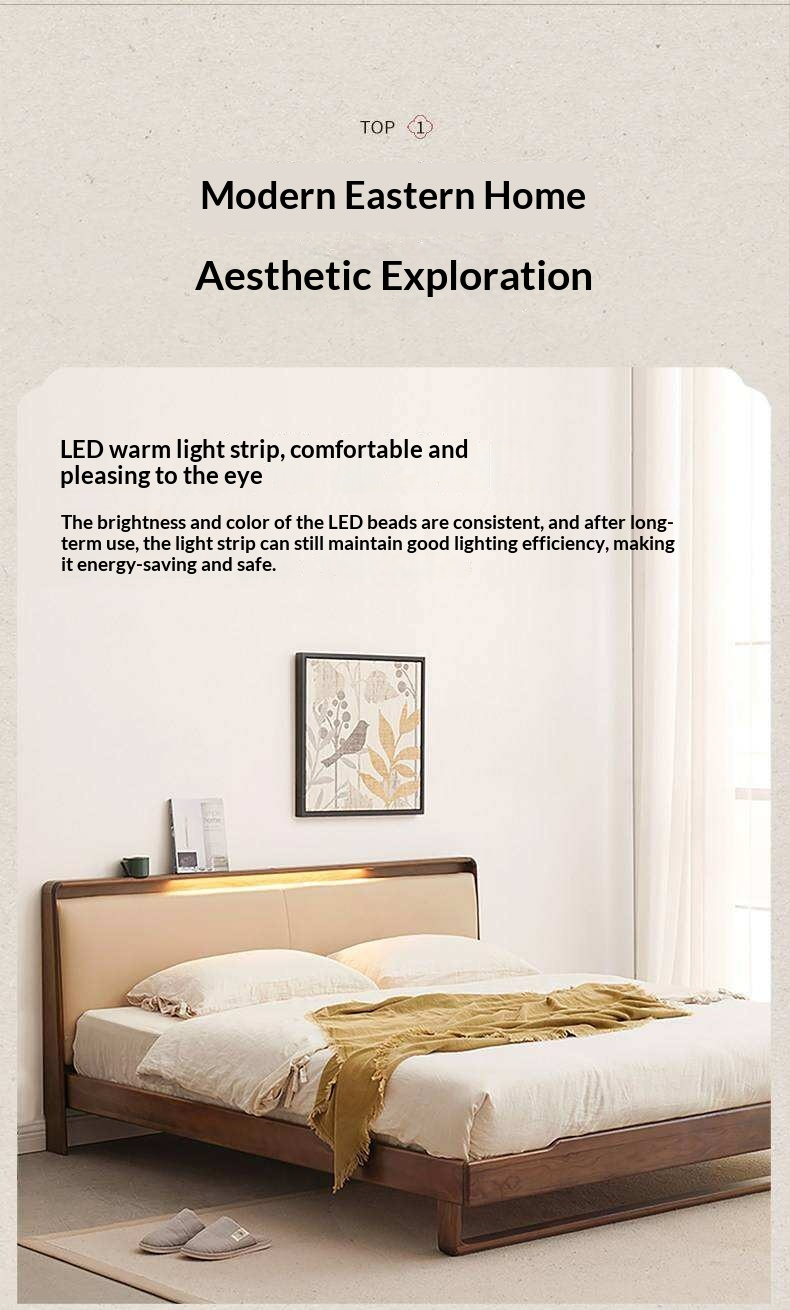 Ash Solid Wood Leather Soft Bed