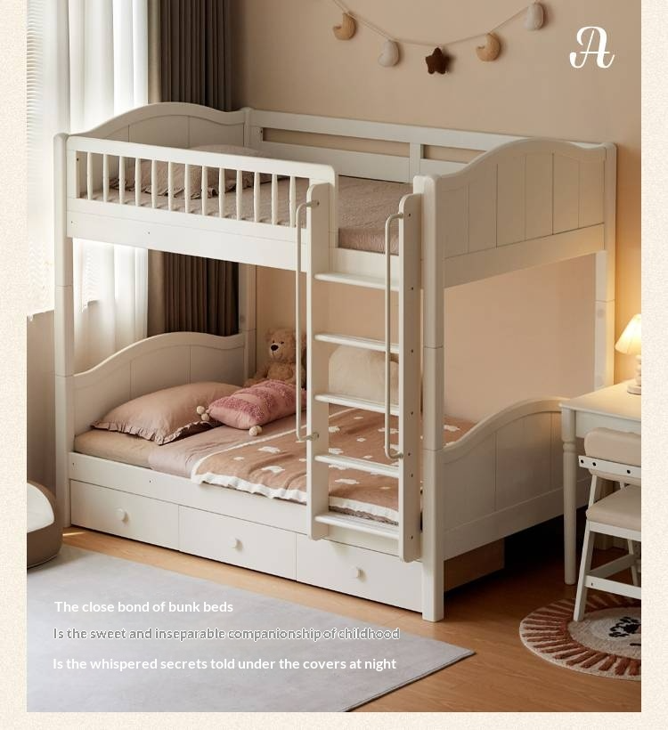 Rubberwood Solid Wood Children's White Castle Princess Bunk Bed