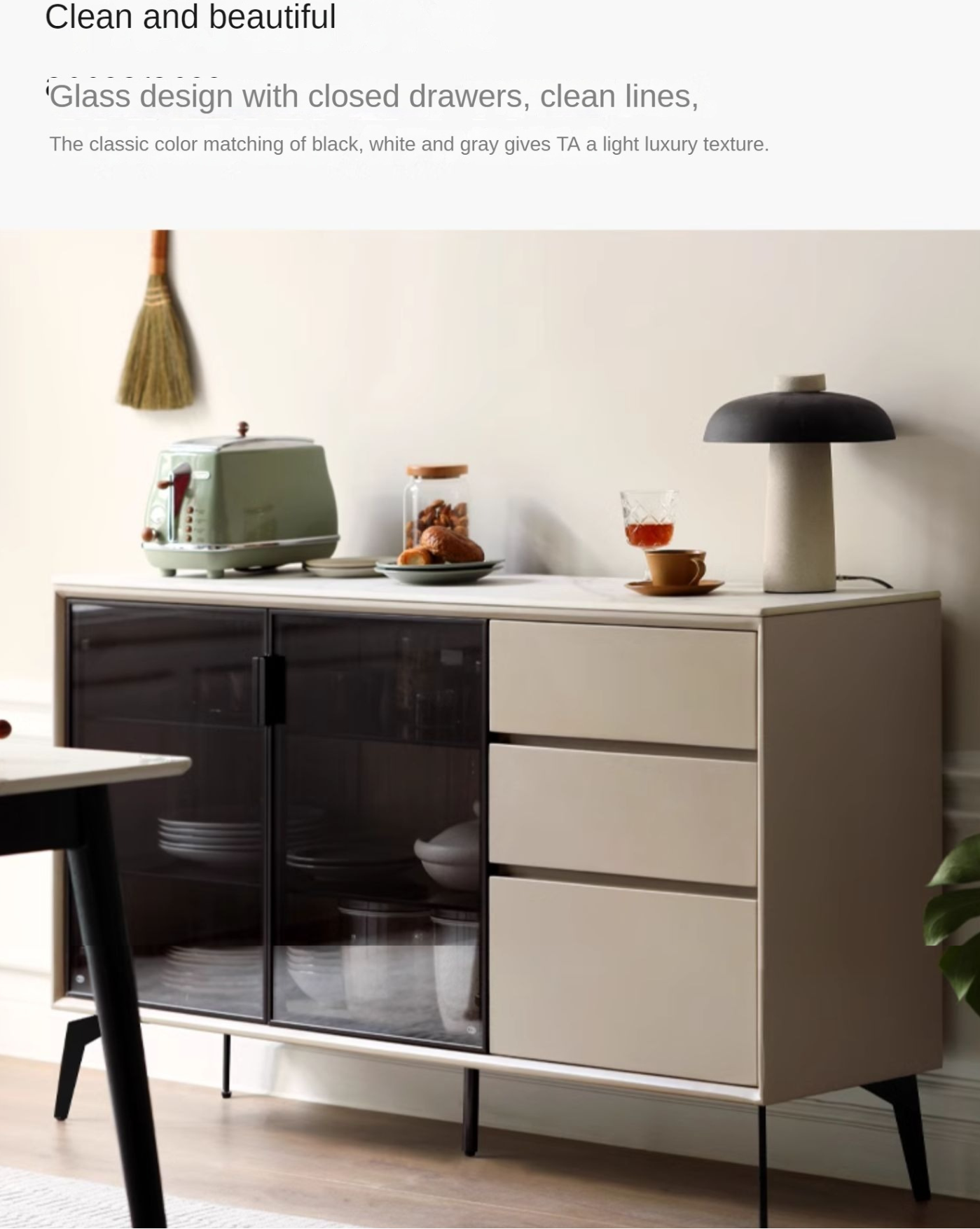 Tulipwood Solid Wood Rock Board Glass Door Dining Sideboard