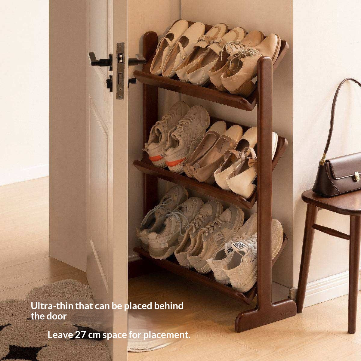 Beech Solid Wood Multi Tier Slim Entryway Storage Organizer