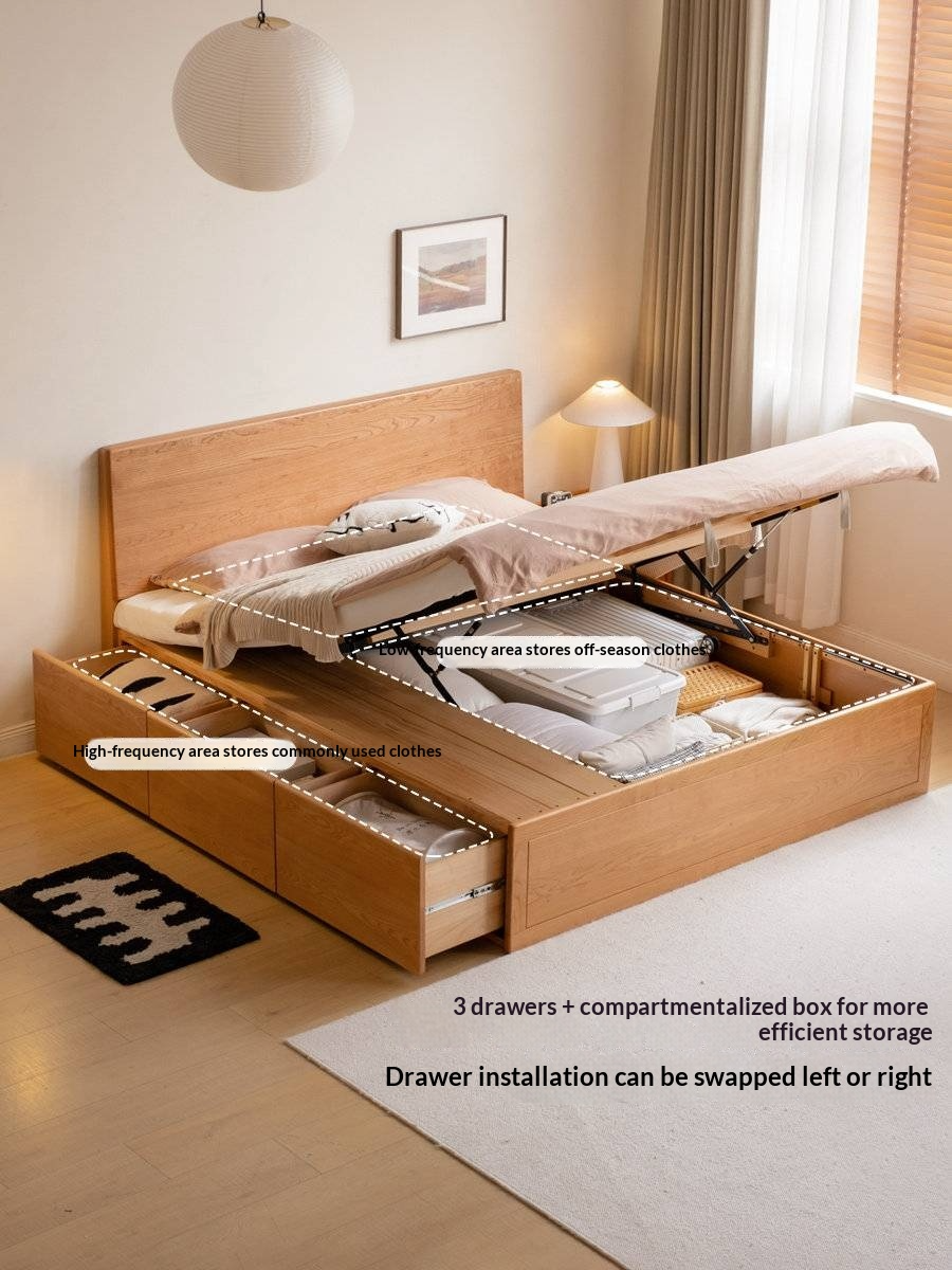 Cherry Solid Wood Storage Bed with Side Storage Drawers