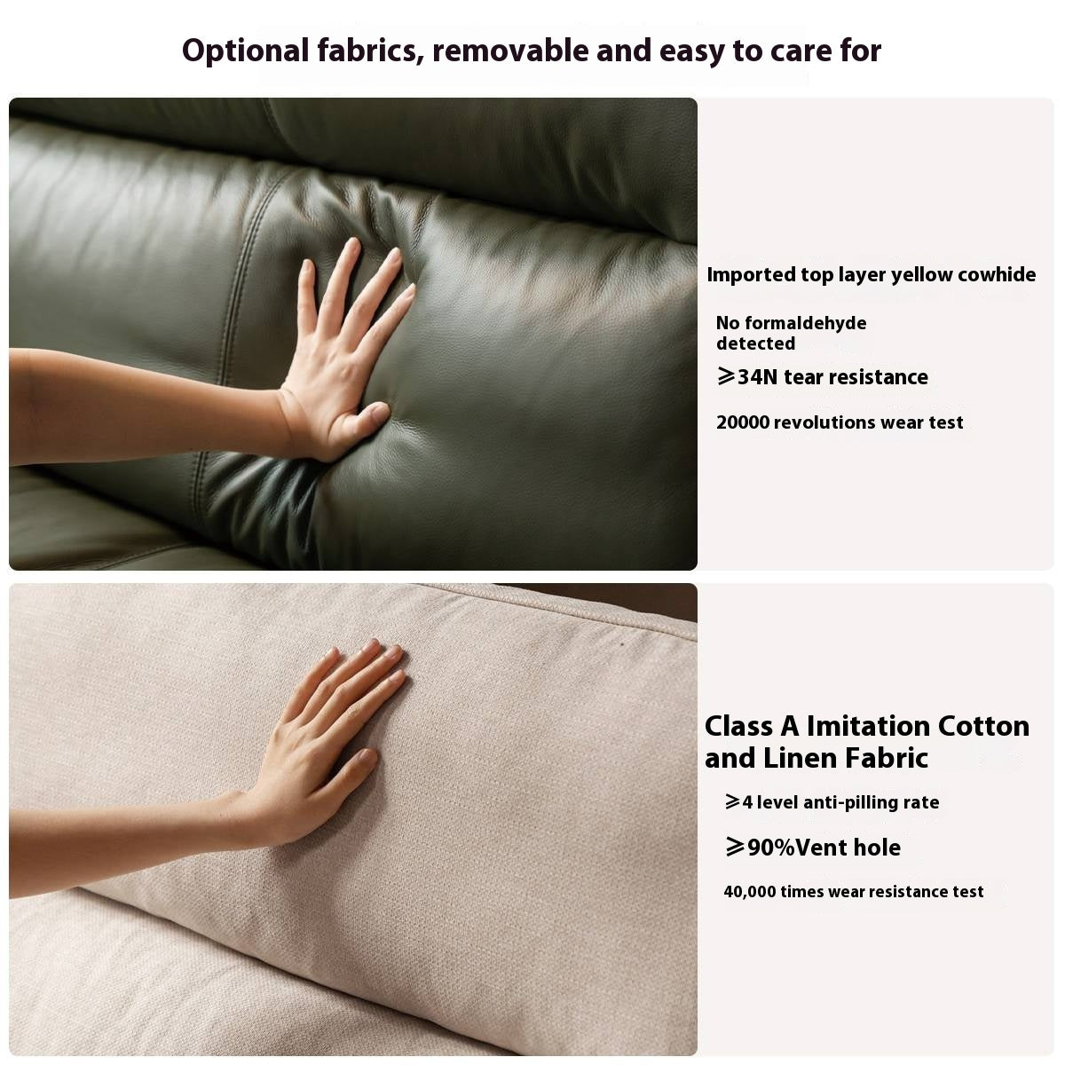 Sandalwood, Ash Solid Wood Genuine Leather, fabric High-Back Sofa