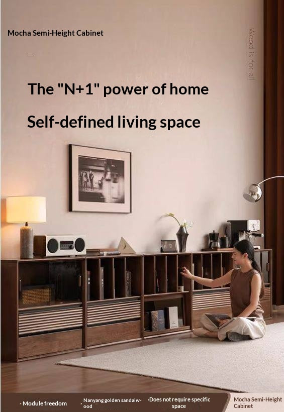 Golden Sandalwood Solid Wood Wall-Mounted Bookcase with Free Combination Grid Design