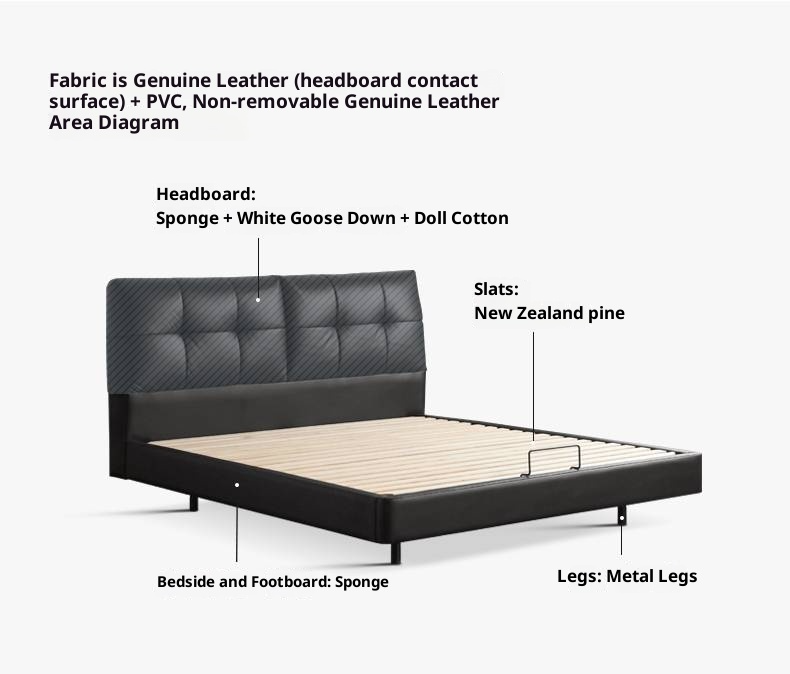Genuine Leather Top Layer Cowhide Soft Suspension Bed with Lighting
