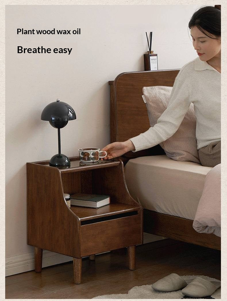 Oak Solid Wood, Solid Rubberwood Nightstand