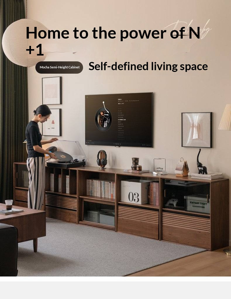 Sandalwood, Oak, Black Walnut, Ash Solid Wood Light Luxury Style Module Bookcase