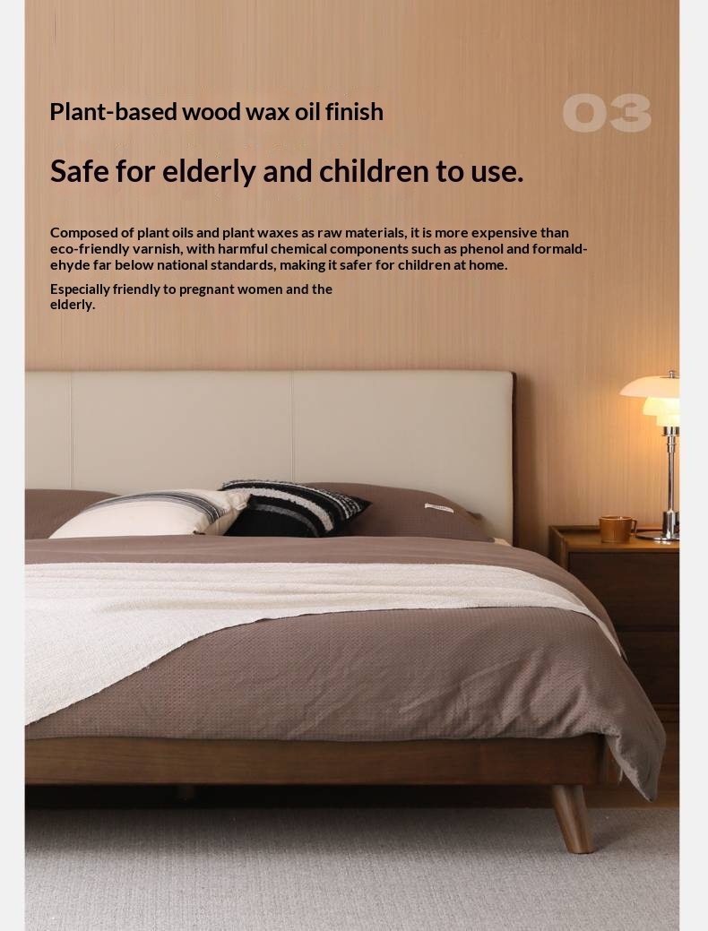 Black Walnut Solid Wood Genuine Leather Upholstered Bed