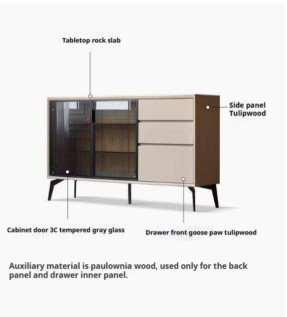 Tulipwood Solid Wood Rock Board Glass Door Dining Sideboard
