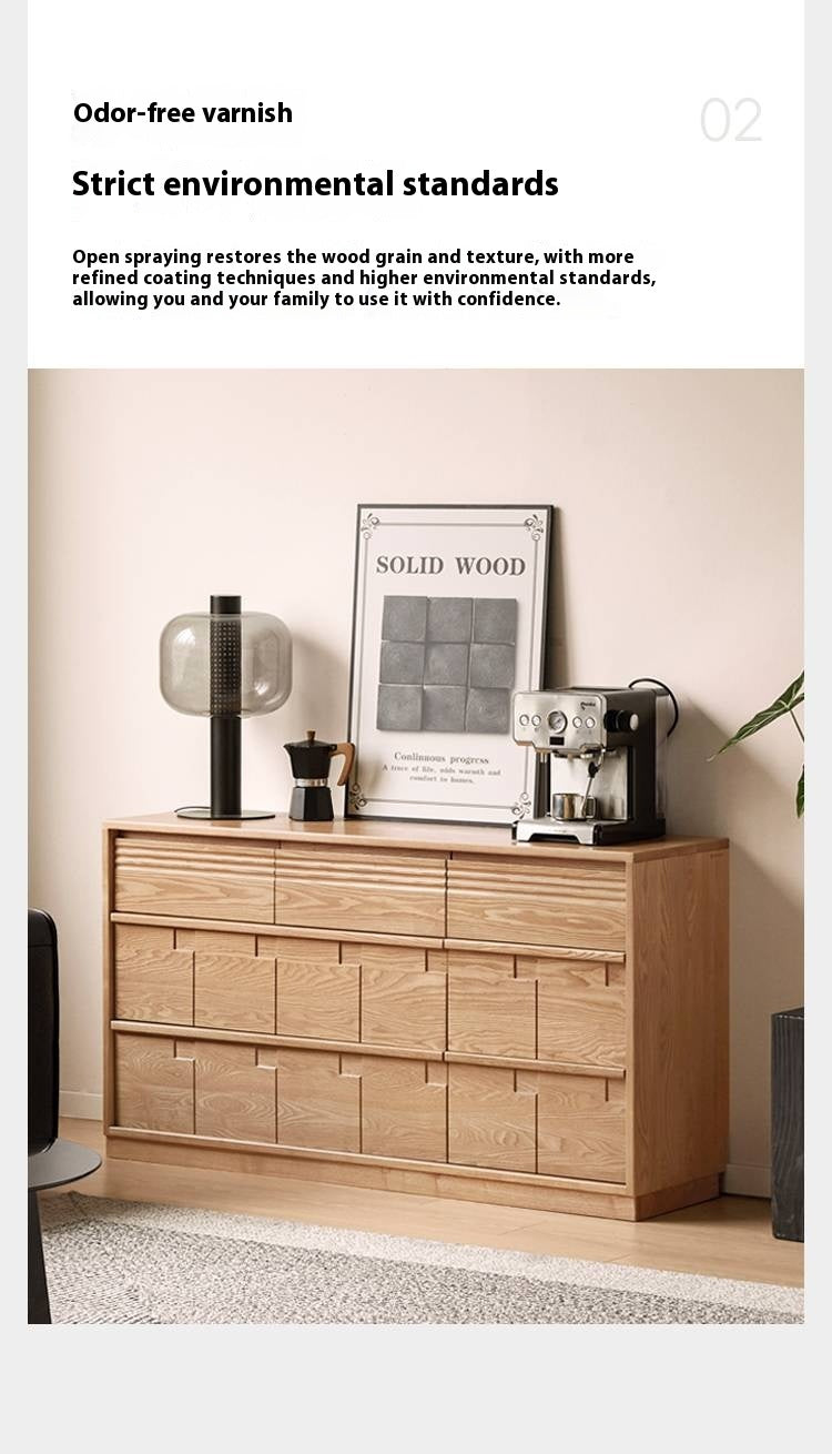 Oak Solid Wood Seven Bucket Drawer Cabinet