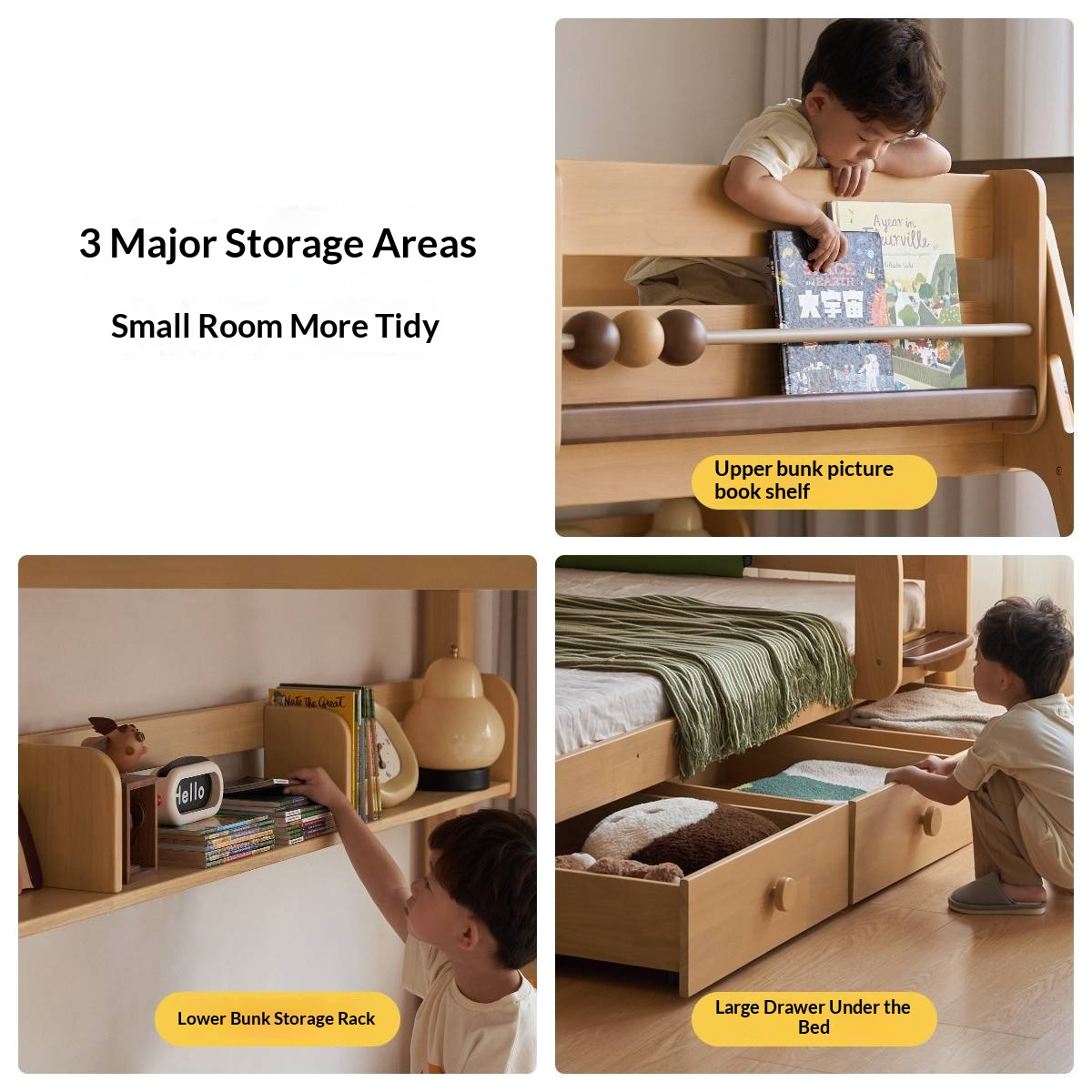 Rubberwood Solid Wood Children's Bunk Bed