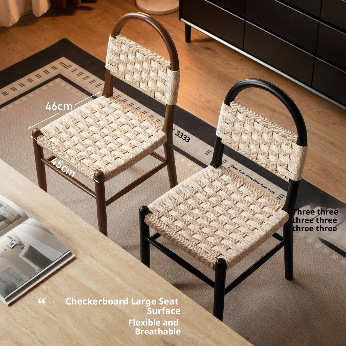 4pcs Solid RubberWood Dining Braided Chair Retro Vintage Style