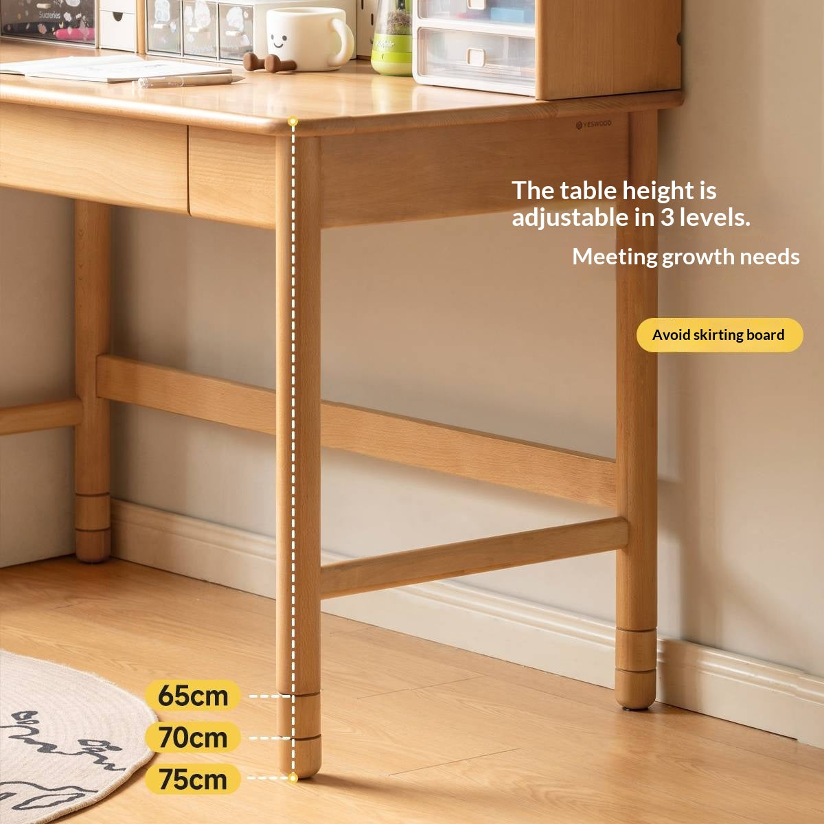 Beech Solid Wood Children's Desk With Adjustable Height