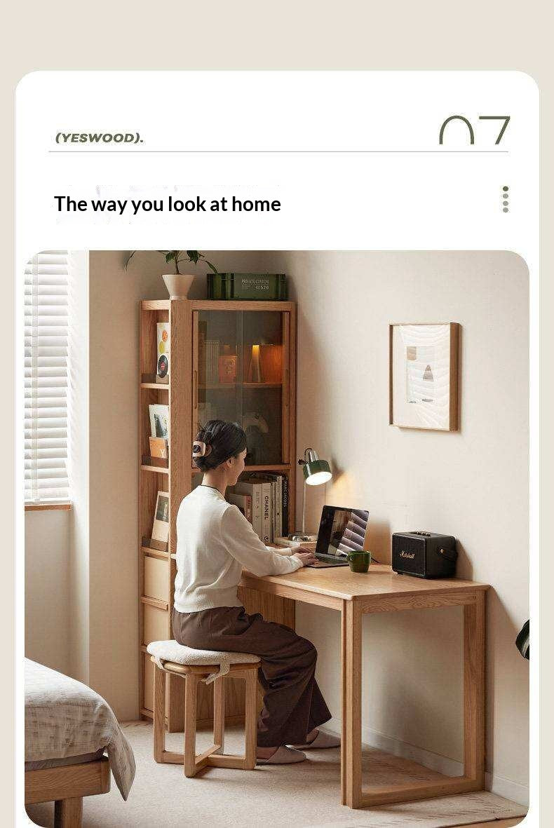 Oak Solid Wood Computer Desk with Integrated Frame and Minimalist Design