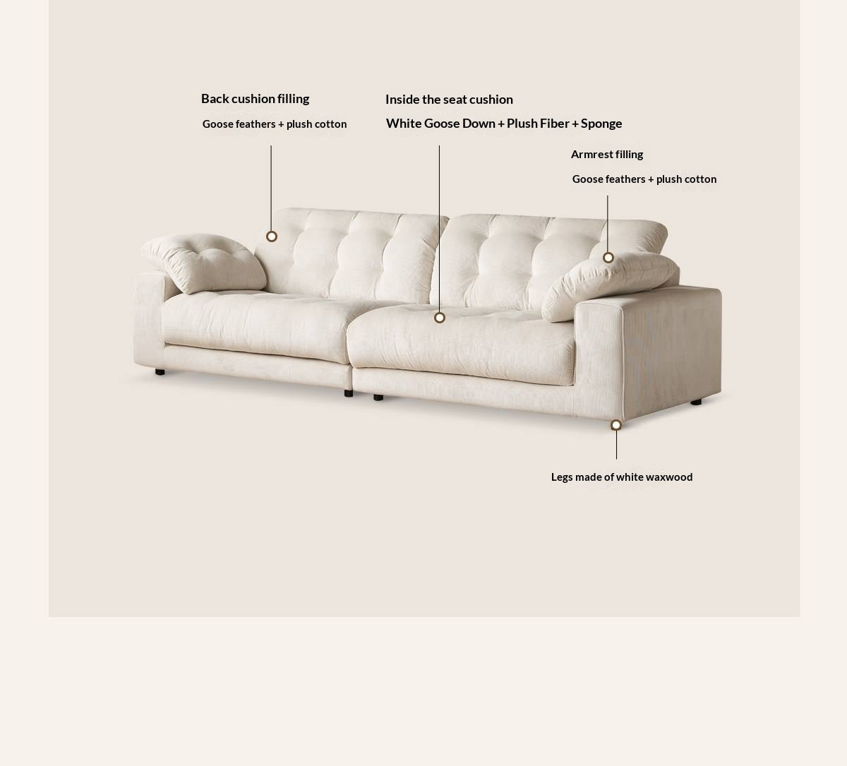 Cream Cloud Fabric Sofa with Deep Seat and Full Removable Covers