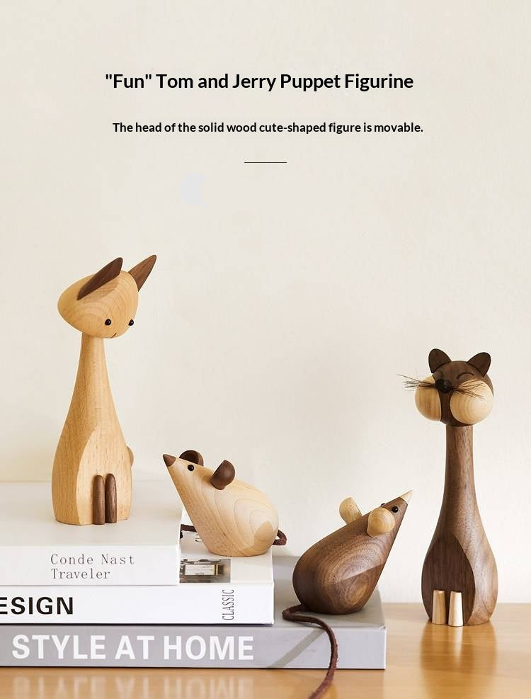 Beech Solid Wood Nordic Desktop Decoration Cat and Mouse