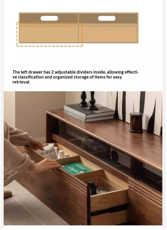 Black Walnut, Oak Solid Wood TV Cabinet LED Light Floor Cabinet.