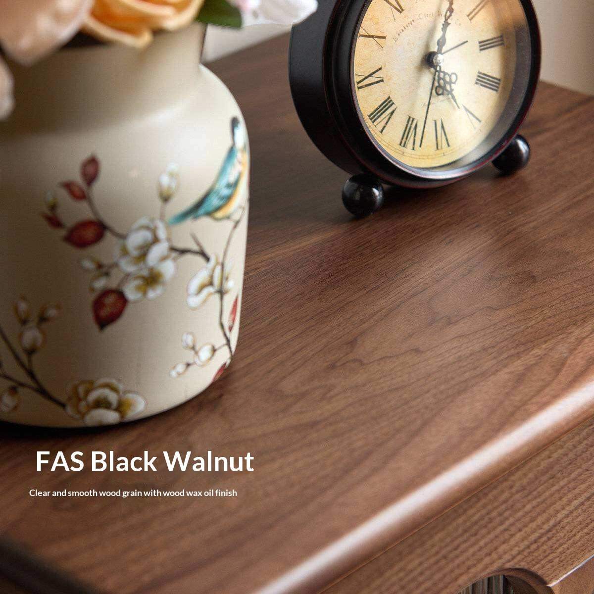 Black Walnut Solid Wood Side Cabinet with Glass Display