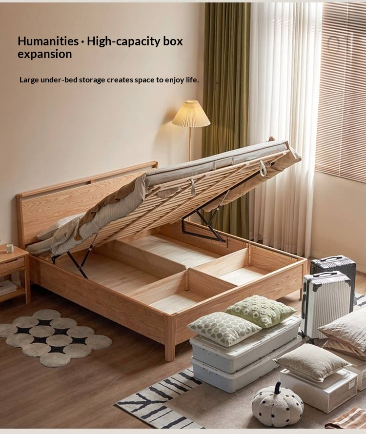 Oak Solid Wood High Box Bed in Modern Minimalist Design