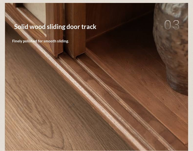 Black Walnut Solid Wood Sliding Door Side Cabinet