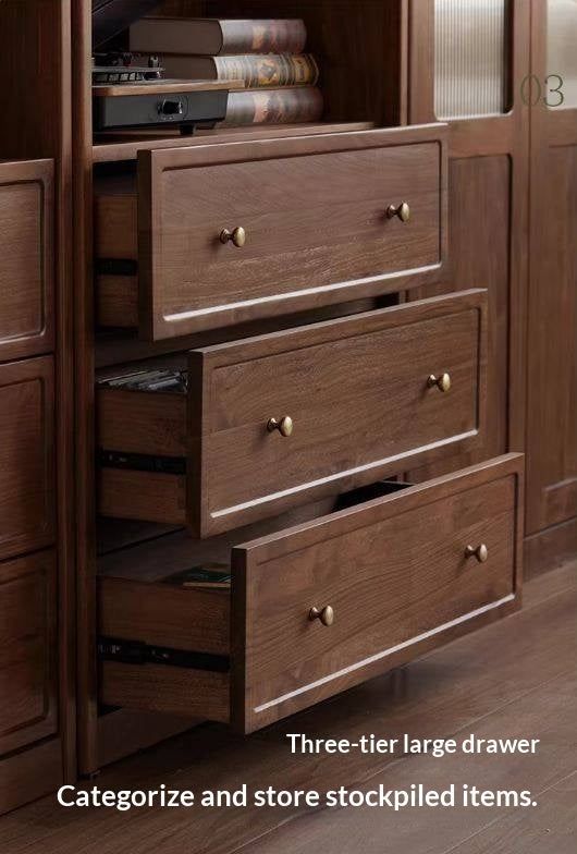 Black Walnut Solid Wood Bookshelf and Display Cabinet with Vintage French Profile