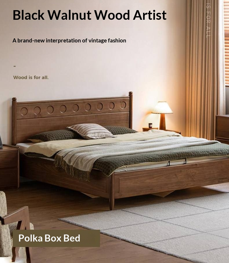 Black Walnut Solid Wood Box Bed — Italian Light Luxury Fully Openable Bed