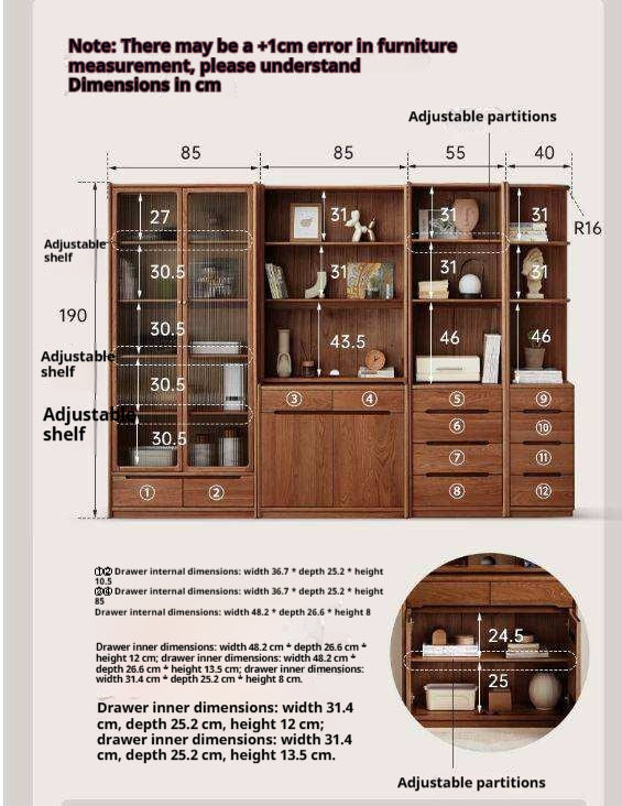Oak Solid Wood Corner Floor-Standing Free Combination Bookshelf