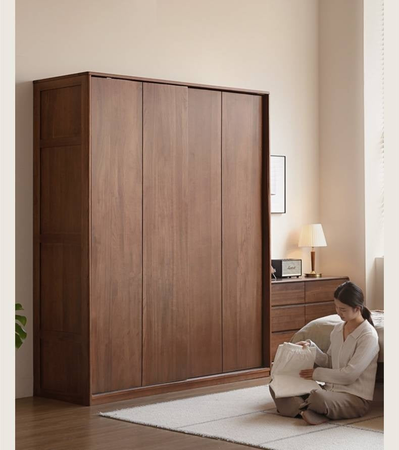 Sandalwood Solid Wood Modern Sliding Door Wardrobe.