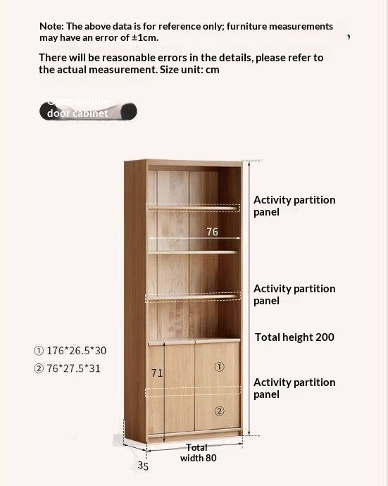 White Oak Solid Wood Bookcase and Display Cabinet with Glass Doors and Built-In Lights