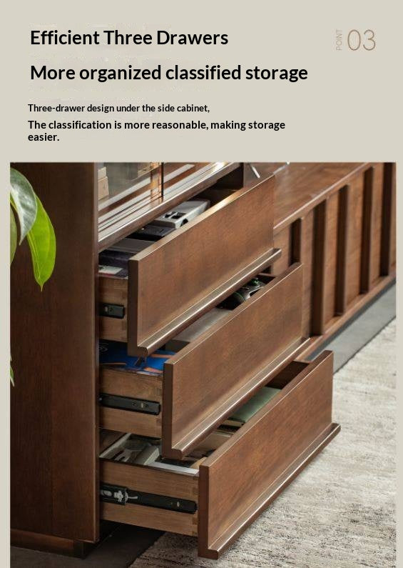 Sandalwood Solid Wood Tall Side Cabinet with Louvered Sliding Door and LED Lighting