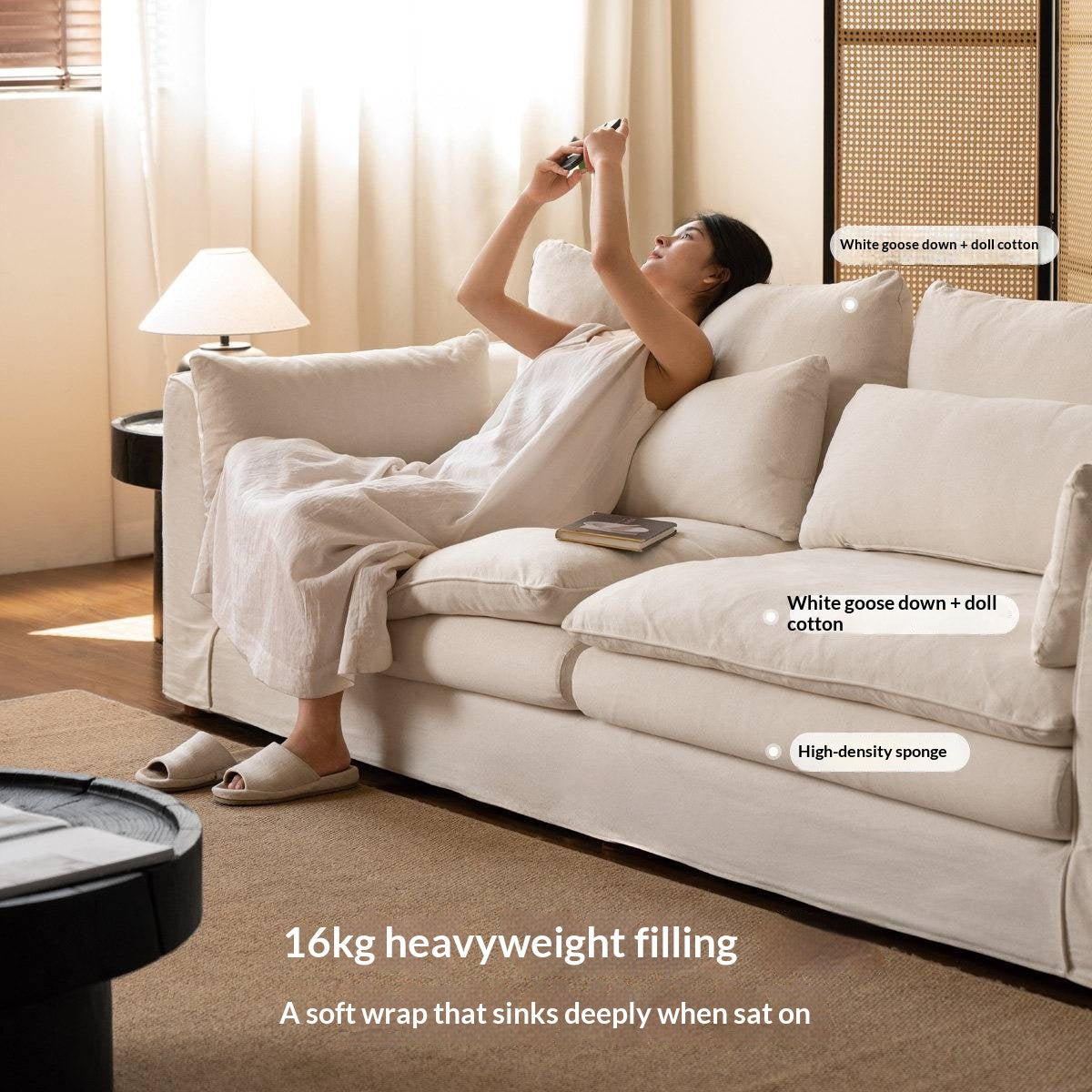Deep Seat Modular Sofa with Cotton-Linen Upholstery