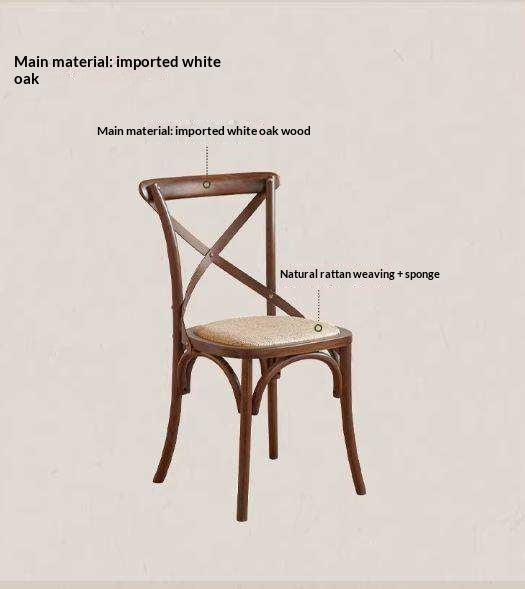 4 pcs -White Oak Solid Wood French Country Cross Back Dining Chair with Rattan Seat