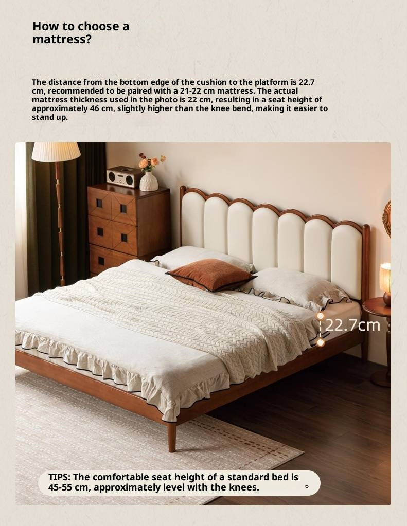 Poplar Solid Wood Bed, French Retro Style Piano Key Bed