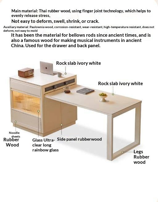 Solid Rubberwood Cream-Style Extendable White Slab Island