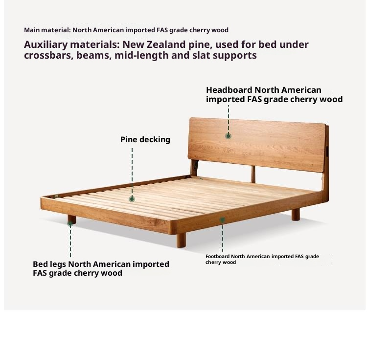 Cherry Solid Wood with Light Floating Bed Retro Simple