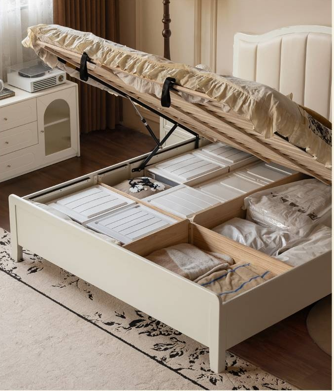 Rubberwood Solid Wood White Large Box Bed American Style