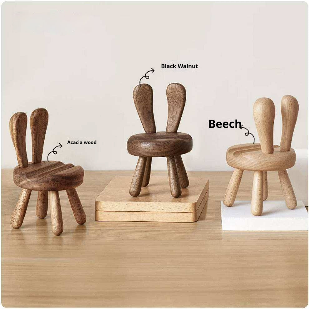 Black Walnut, Beech, Acacia Solid Wood Mobile Phone Holder Rabbit