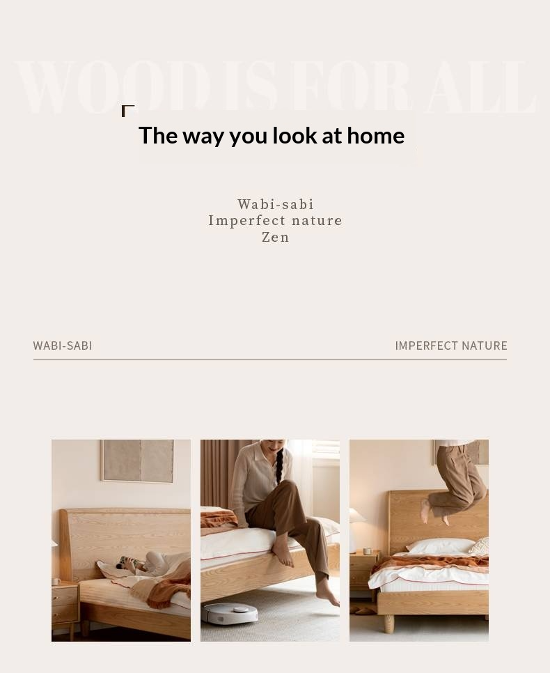 Ash Solid Wood High Backrest Large Bed