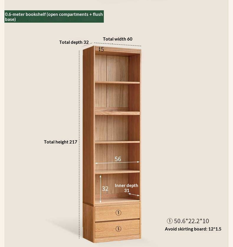 Oak, Ash Solid Wood Wall-Mounted Bookcase with Simple Storage Design