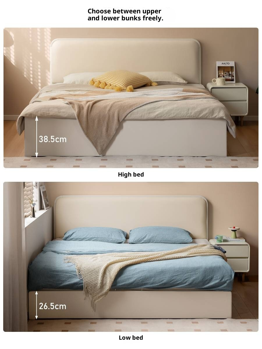 Rubberwood Solid Wood Bed Modern Minimalist Box Bed White Cream Style