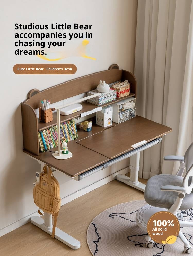 Solid Rubberwood Children s Hand-cranked Height Adjustable Desk