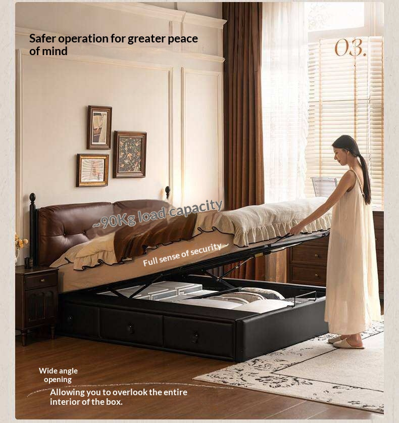 Genuine Leather Luxury Storage Bed with Lift-Up Storage Box Bed