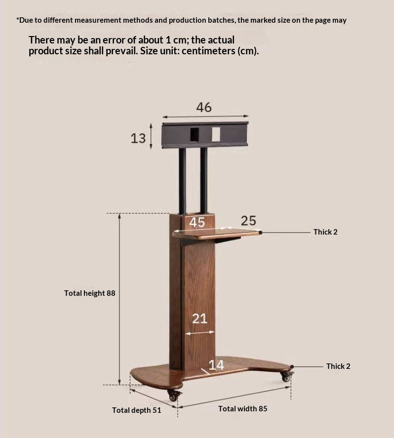 Oak Solid Wood TV Stand with Open Wall Rack and Mobile Cart Base