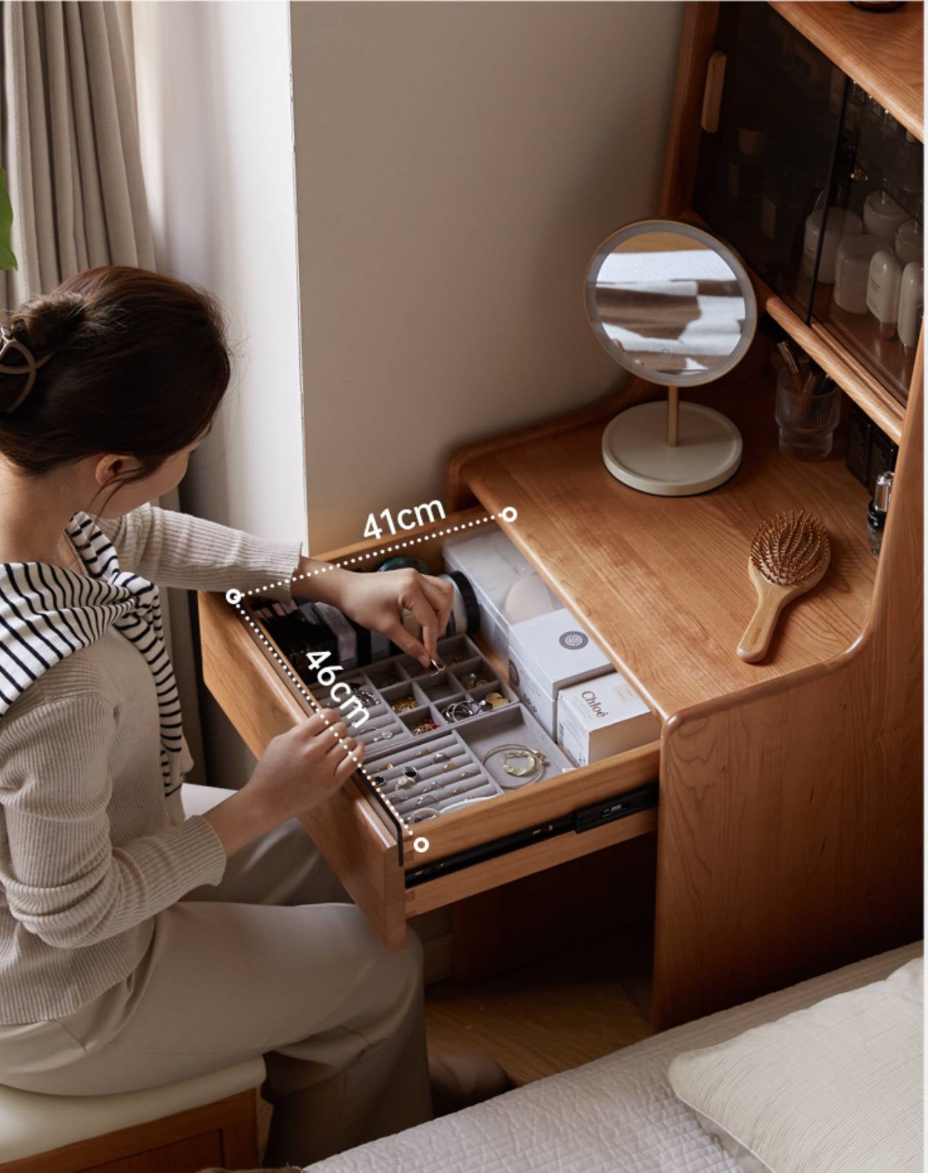 Cherry Solid Wood Multifunctional Retro Dressing Table