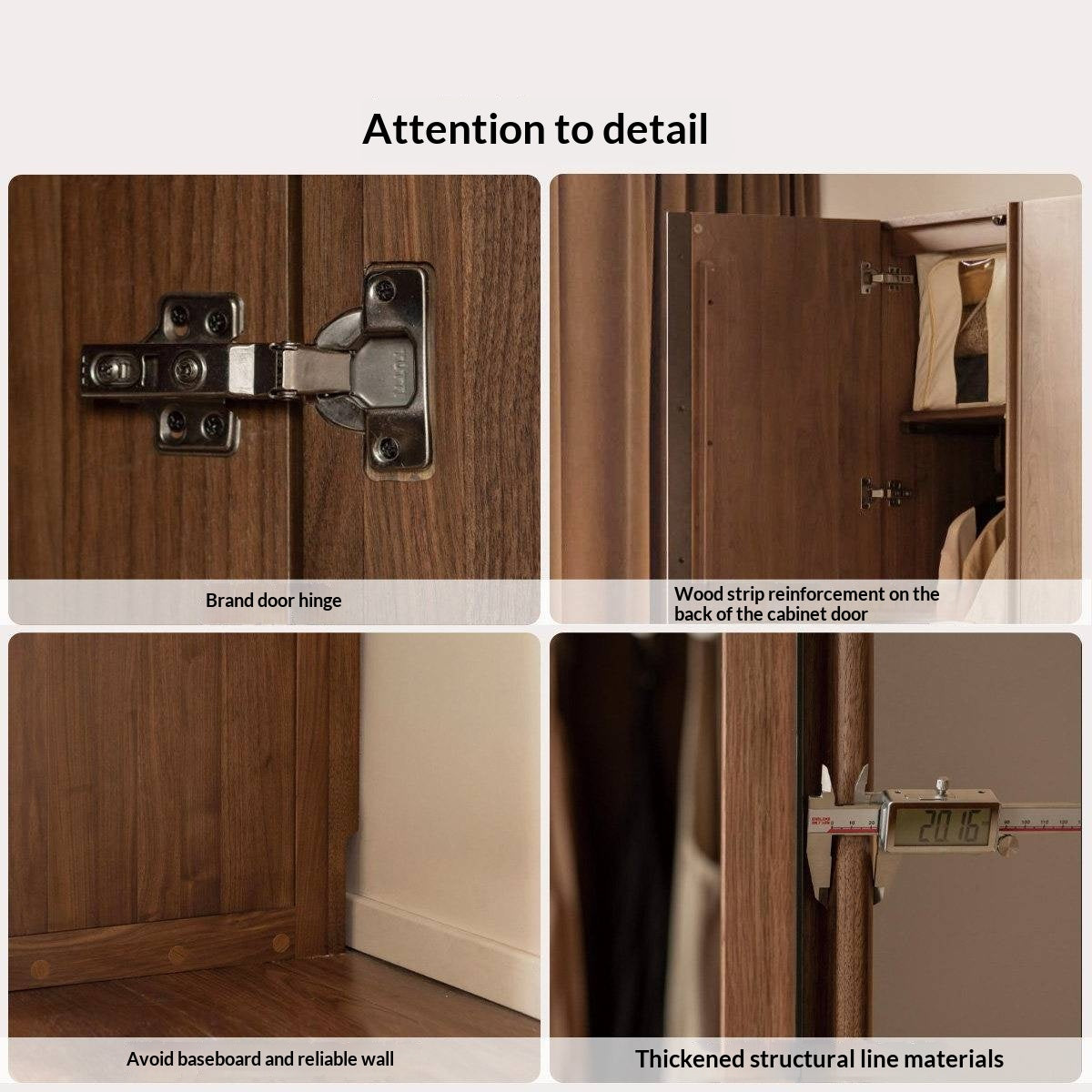 Black Walnut Solid Wood Wardrobe with Italian Light Luxury Style and Double Doors