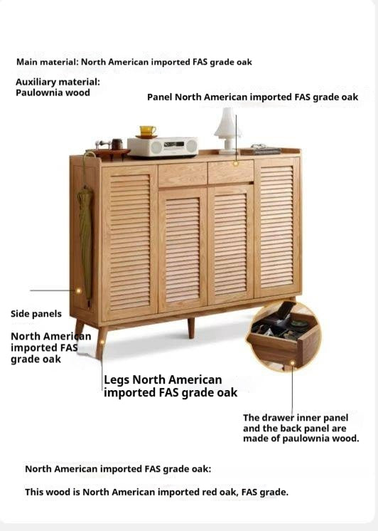 Oak Solid Wood Shutter Door Shoe Cabinet