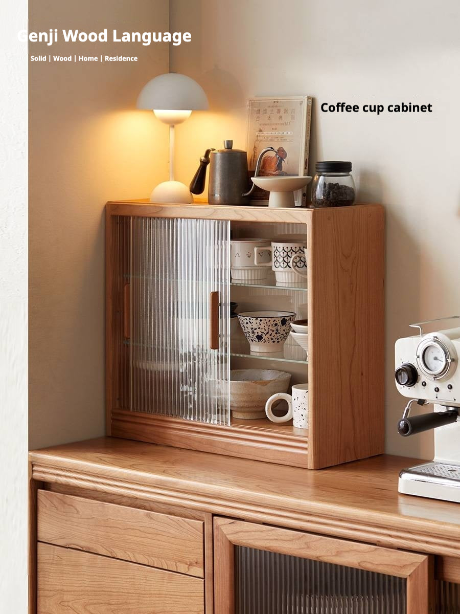 Cherry Solid Wood Glass Sliding Door Sideboard.