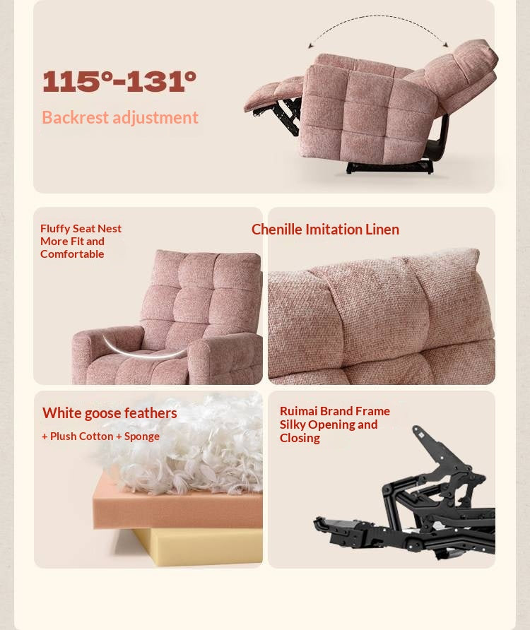 French Modern Recliner Accent Chair in Fabric