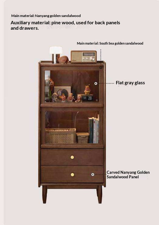 Sandalwood Solid Wood Side Cabinet with Storage and Light
