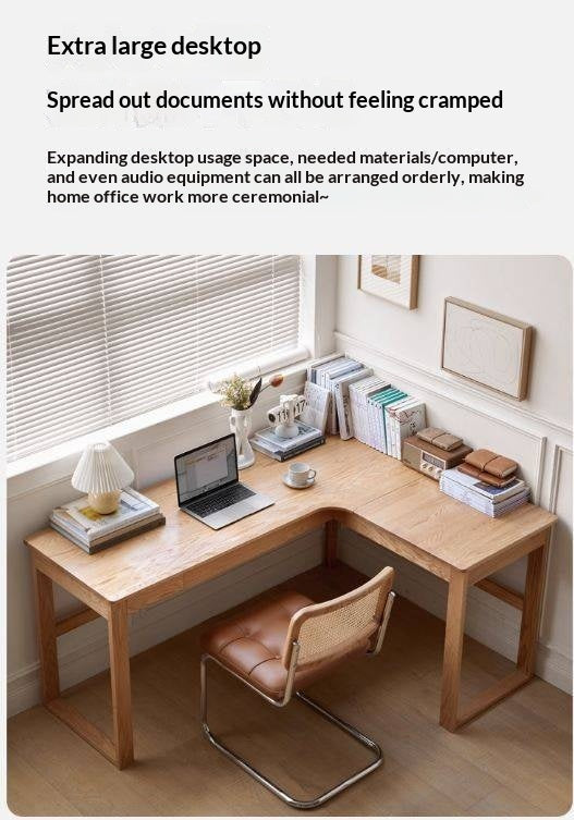 Oak Solid Wood L-shaped Corner Office Desk